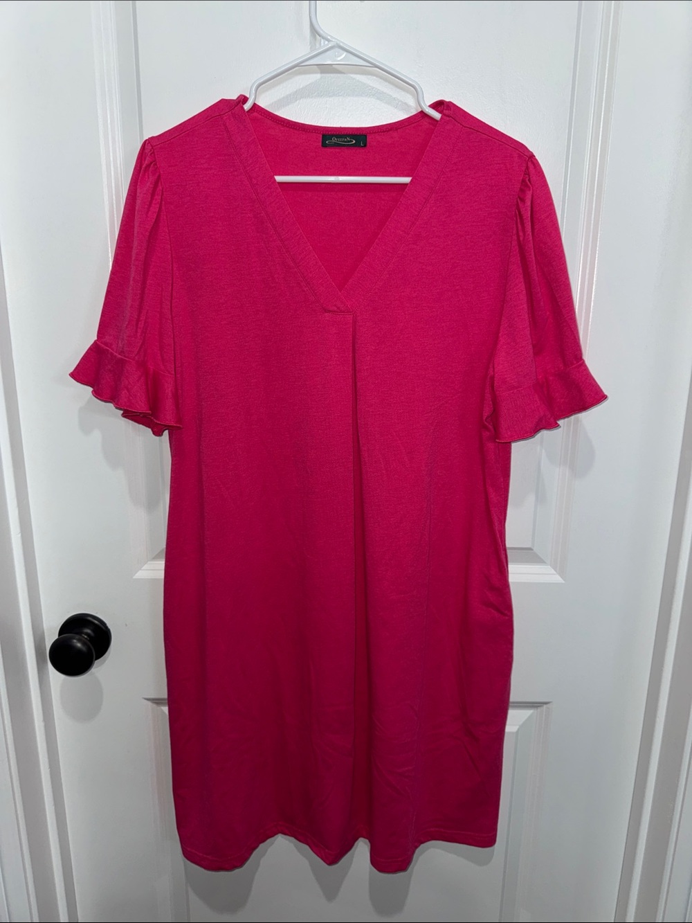 Fuchsia V-Neck Ruffle Sleeve Midi Dress